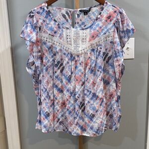 Zac & Rachel Blue and Pink Patterned Blouse